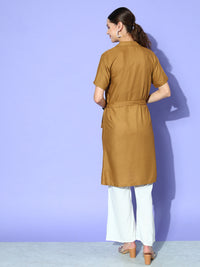 Thumbnail for InWeave Women's Camel Brown Cream Pant Coord Set With Mauve Crop Top - Distacart
