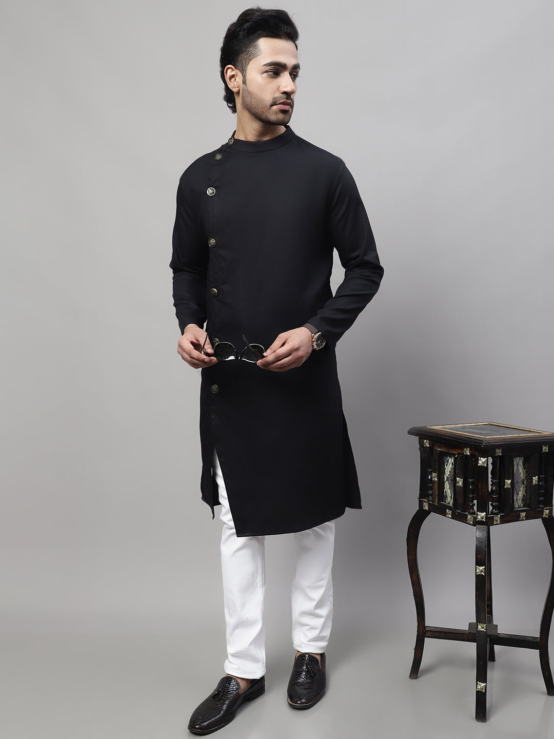 Even Apparels Black Sherwani Kurta With Asymetrical Cut - Distacart
