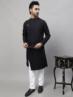 Thumbnail for Even Apparels Black Sherwani Kurta With Asymetrical Cut - Distacart