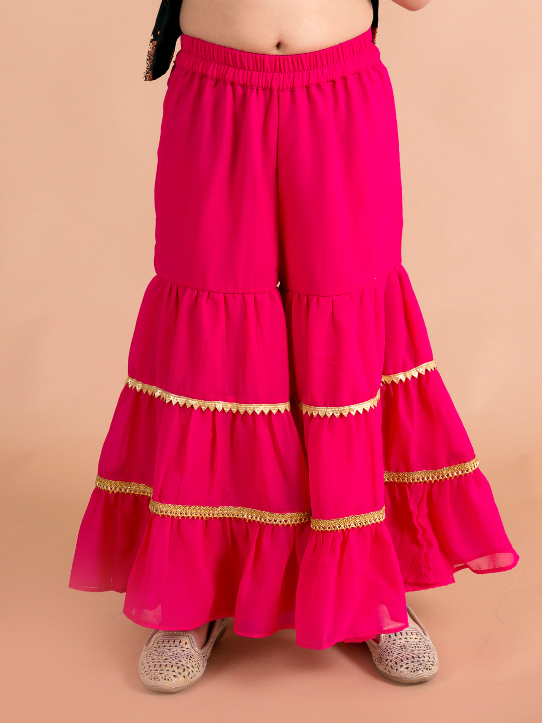 Girls Floral Printed Panelled Kurti With Skirt With Dupatta - Mini Marvels - Distacart