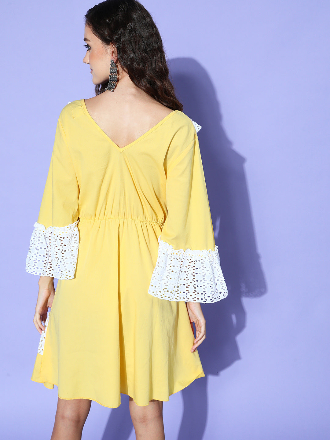 InWeave Women's Yellow Lacy Short Dress - Distacart