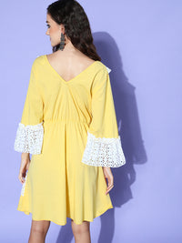 Thumbnail for InWeave Women's Yellow Lacy Short Dress - Distacart