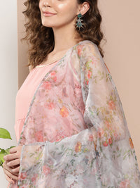 Thumbnail for InWeave Women's Light Pink Cr Strappy Set With White Organza Dupatta - Distacart