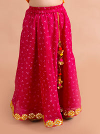 Thumbnail for Girls Magenta Yellow Embroidered Ready To Wear Lehenga Blouse With Dupatta - Mini Marvels - Distacart