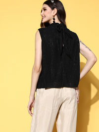 Thumbnail for InWeave Women's Black Lurex Tie Up Top - Distacart