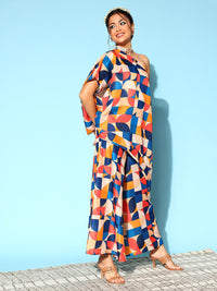 Thumbnail for InWeave Women's Multi Geometric Print One Shoulder Top With Palazzo Set - Distacart