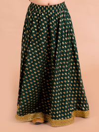 Thumbnail for Girls Green Gold-Toned Printed Ready To Wear Lehenga Blouse With Dupatta - Mini Marvels - Distacart