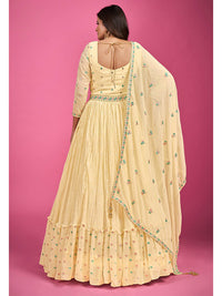 Thumbnail for Myra Yellow Pure Georgette Embroidered Gown - Distacart