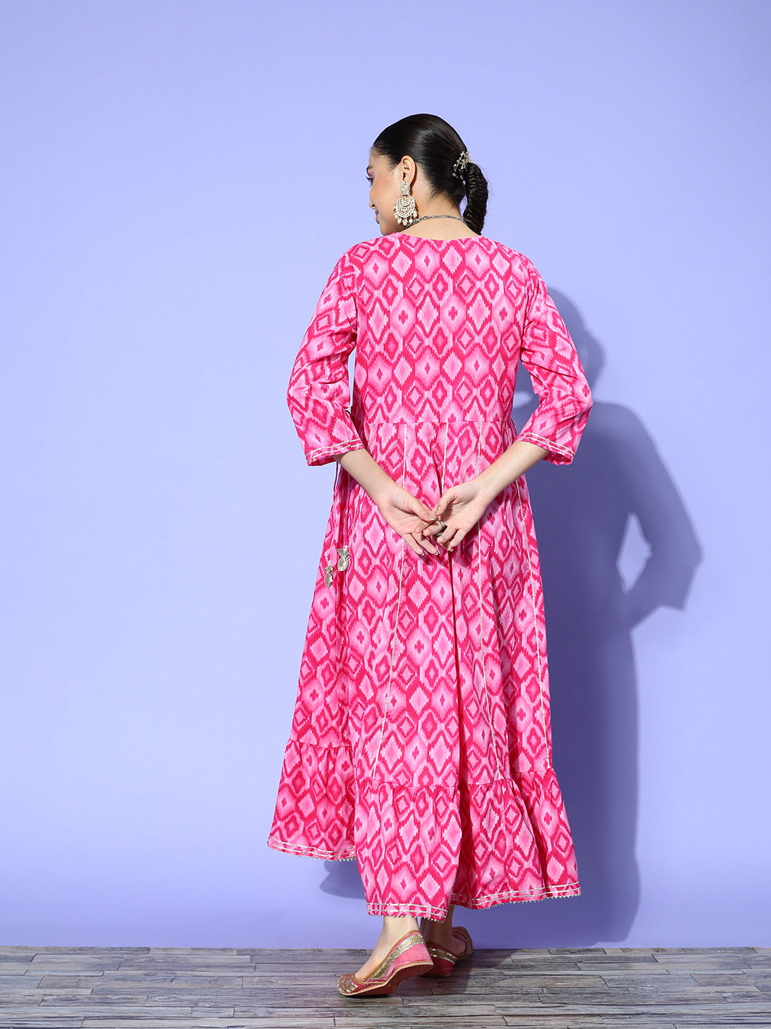 InWeave Women's Abstract Pink Print Long Dress With Work - Distacart