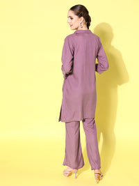 Thumbnail for InWeave Women's Mauve Coord Set With Crepe Mauve Crop Top - Distacart