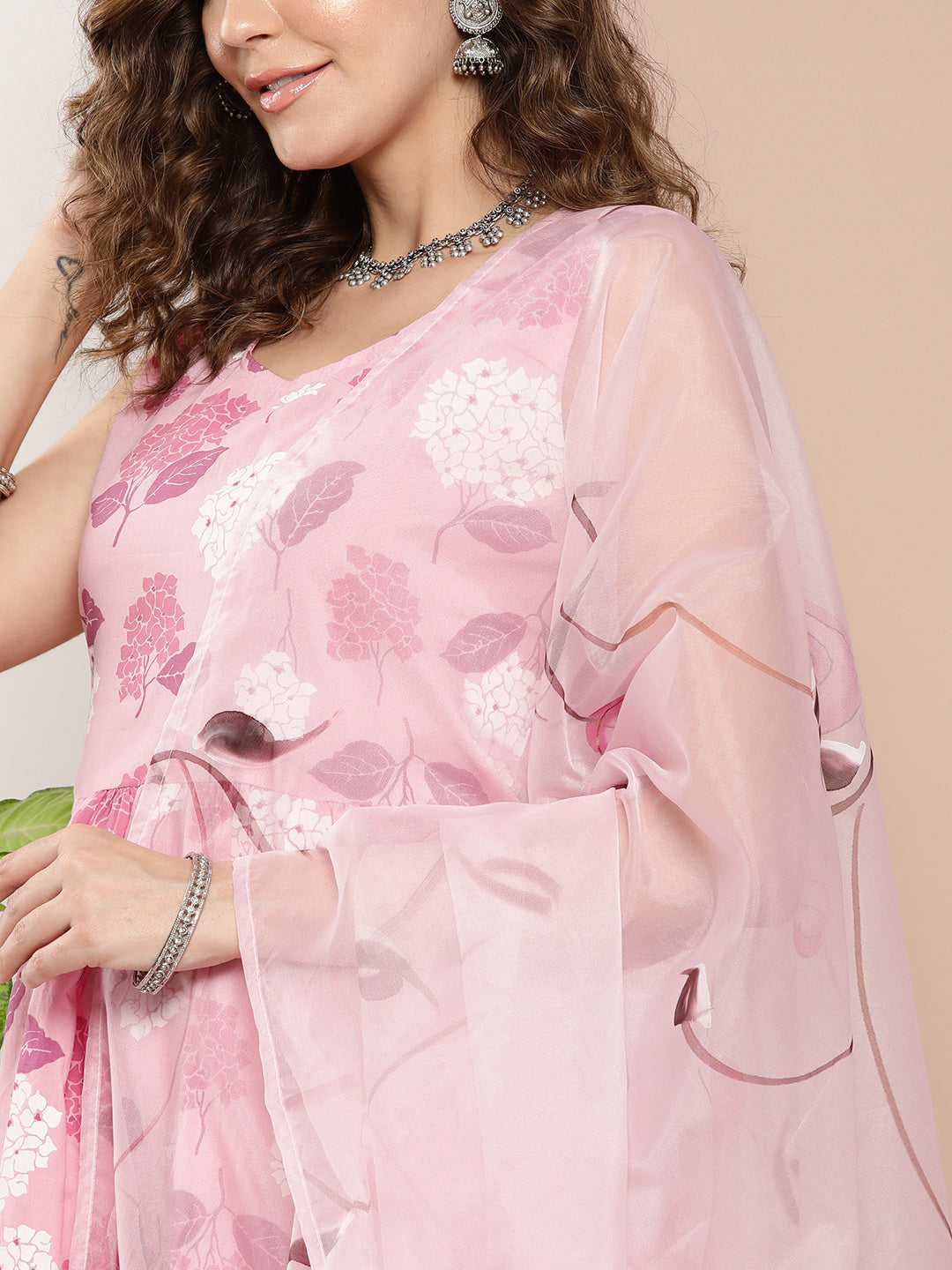 InWeave Women's Pink Printed Chintz Tiered Sharara Set With Dupatta - Distacart