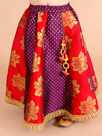 Thumbnail for Girls Red Gold-Toned Ready To Wear Lehenga Blouse With Dupatta - Mini Marvels - Distacart