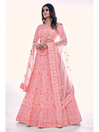 Thumbnail for Myra Pink Soft Net Embroidered Designer Lehenga Choli - Distacart