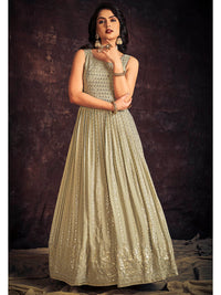 Thumbnail for Myra Pista Real Georgette Designer Gown Style Suit - Distacart
