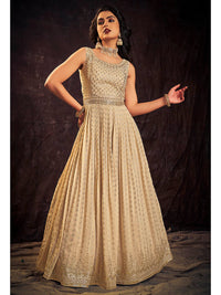 Thumbnail for Myra Cream Real Georgette Designer Gown Style Suit - Distacart