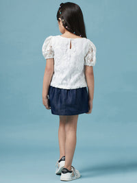 Thumbnail for Girls Self Design Round Neck Top With Skirt - Mini Marvels - Distacart