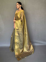 Thumbnail for Mitera Gold-Toned Woven Design Zari Tissue Saree - Distacart