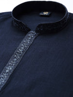 Thumbnail for Manyavar Men Blue Solid Pure Cotton Kurta with Churidar - Distacart