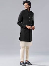 Thumbnail for KISAH Mandarin Collar Kurta & Sherwani With Churidar - Distacart