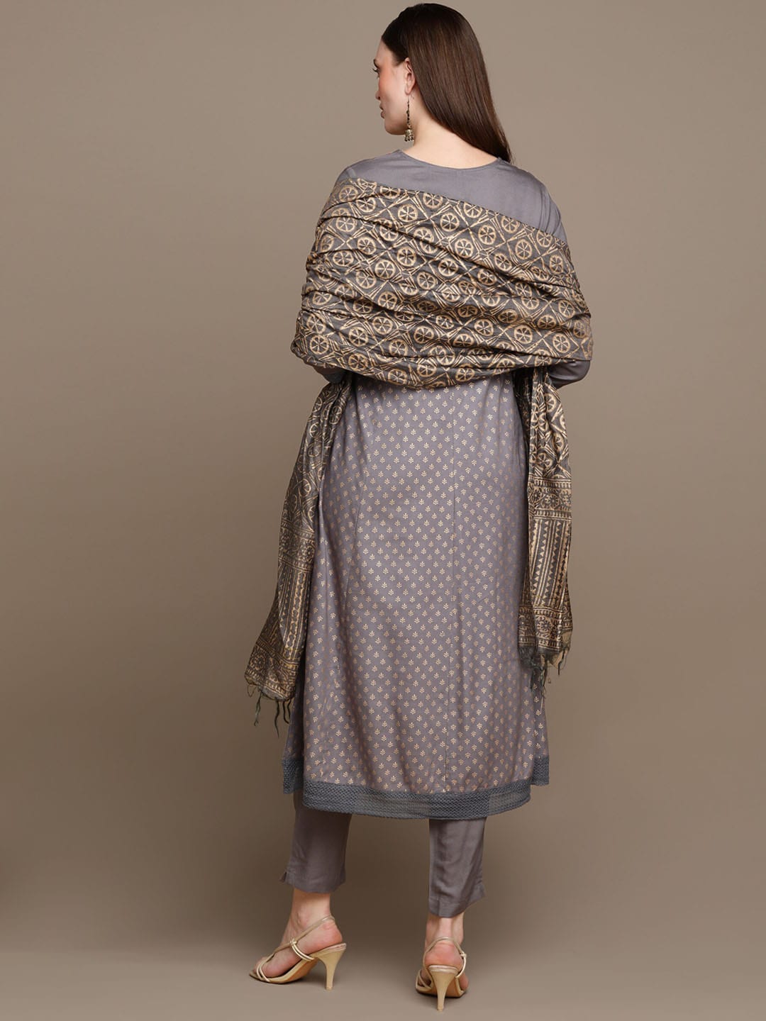 HERE&NOW Ethnic Motifs Embroidered Anarkali Kurta with Trousers & Dupatta - Distacart