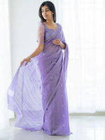 Thumbnail for Mitera Lavender & Silver-Toned Woven Design Zari Saree - Distacart