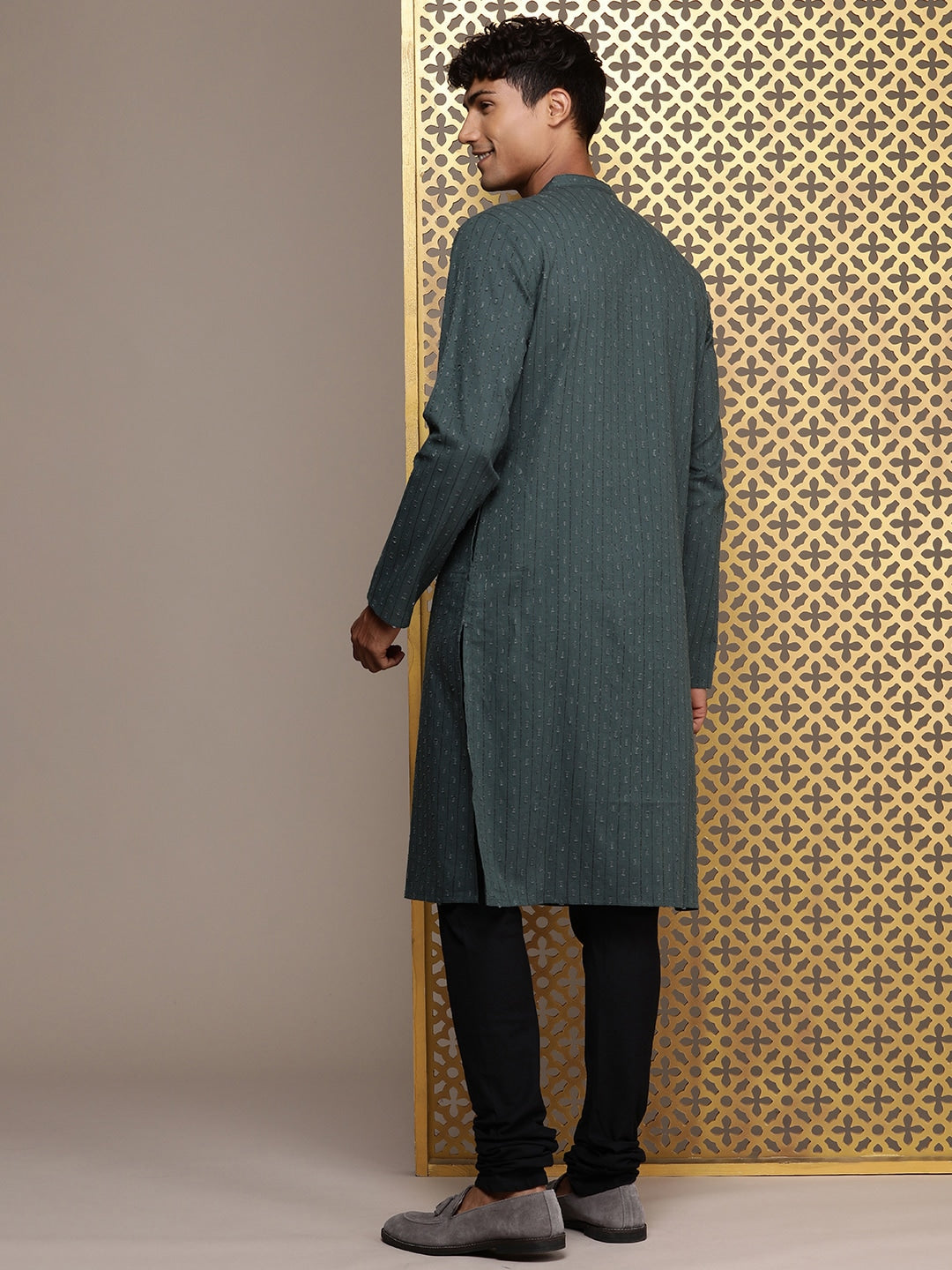 House of Pataudi Woven Design Straight Jashn Kurta - Distacart