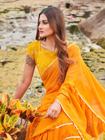 Thumbnail for Tikhi Imli Mustard Yellow Gotta Patti Ruffles Saree - Distacart