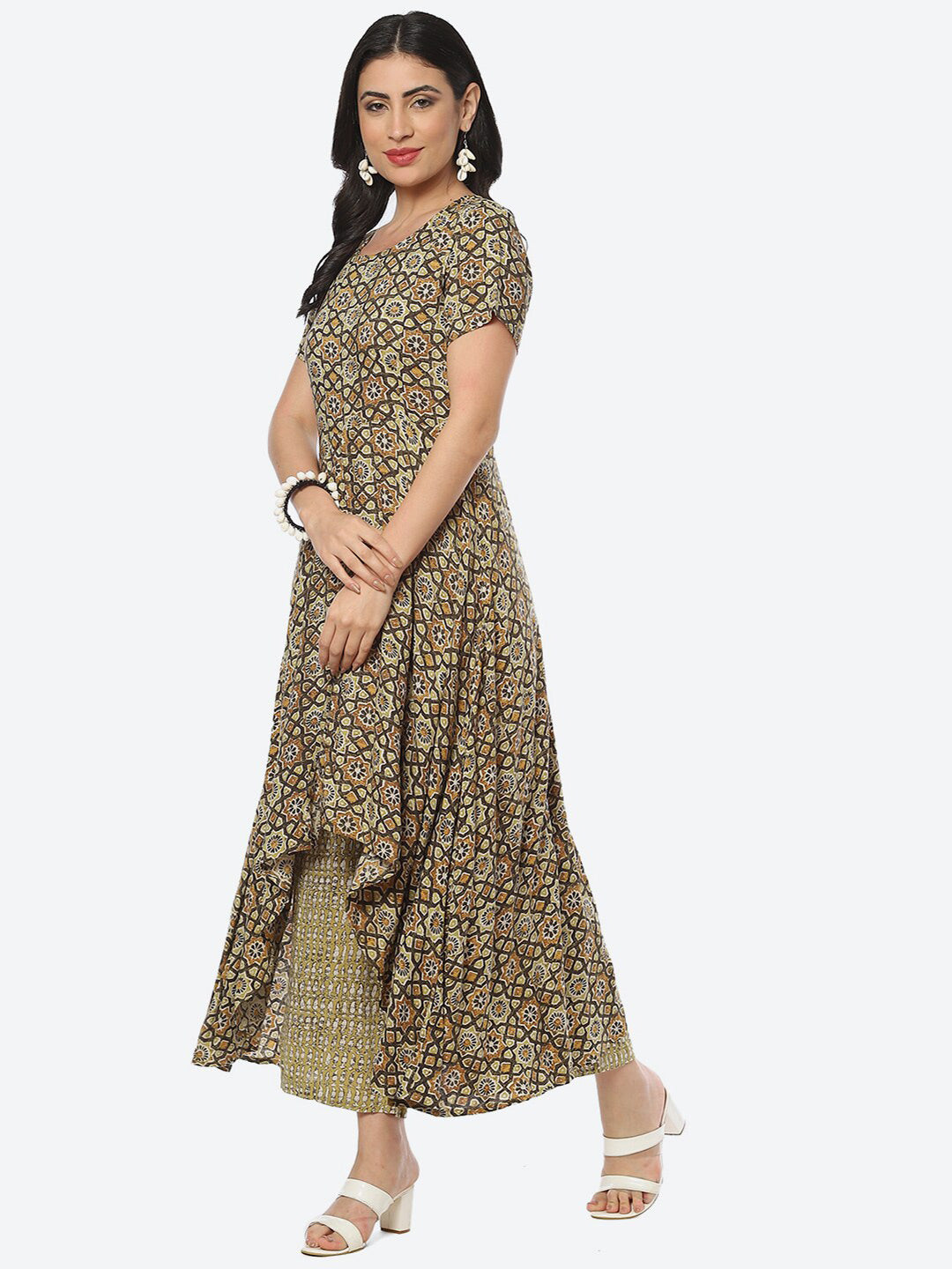 Biba Ethnic Motifs Printed A-line High Low Kurtas - Distacart