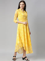 Thumbnail for Souchii Yellow Floral Chiffon Midi Dress - Distacart