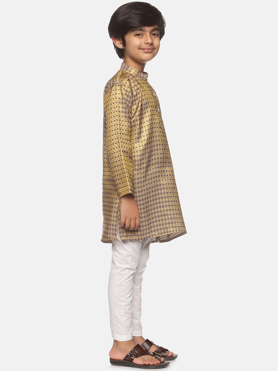 Sethukrishna Boys Gold-Toned Embroidered & Embellished Kurta With Pyjamas - Distacart