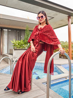 Thumbnail for Tikhi Imli Party Satin Saree With Sequined Cape - Distacart