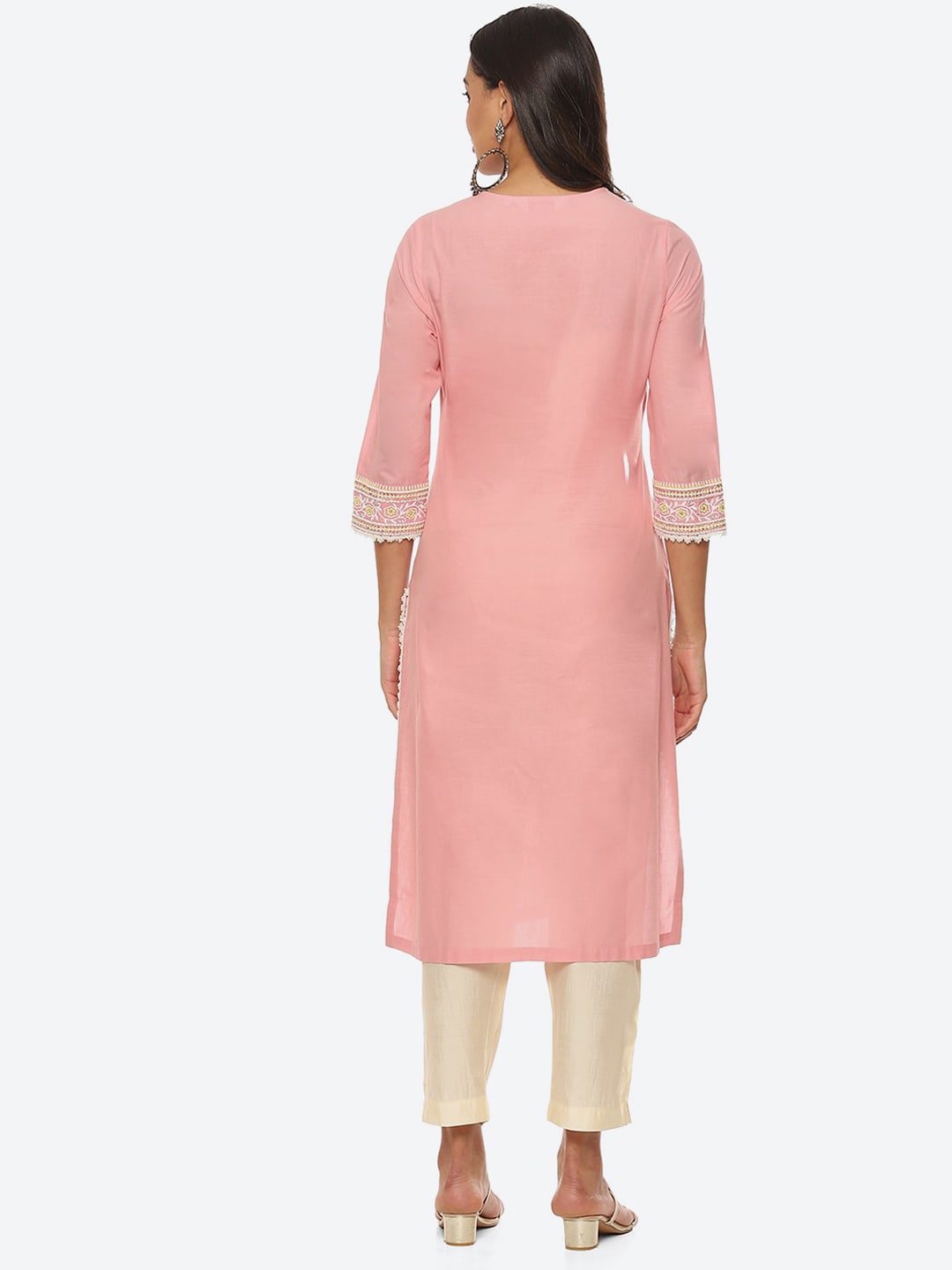 Biba Floral Embroidered Cotton Kurta - Distacart