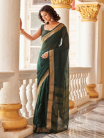 Thumbnail for Tikhi Imli Green & Gold-Toned Polycotton Zari Ready to Wear Saree - Distacart