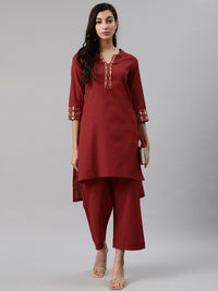 Thumbnail for Biba Women Red Solid Kurta with Palazzos - Distacart