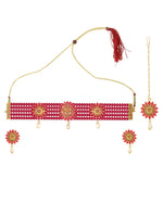 Thumbnail for Cardinal Gold-Toned & Pink Onyx-Studded & Beaded Jewellery Set - Distacart