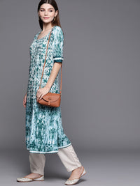Thumbnail for Biba Women Green & White Geometric Dyed Kurta with Mask - Distacart