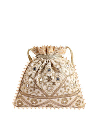Thumbnail for Masq Beige Embellished Embroidered Potli Clutch - Distacart