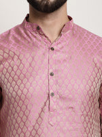 Thumbnail for Sojanya Men Pink & Beige Ethnic Motifs Jacquard Woven Design Straight Kurta - Distacart