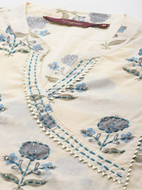 Thumbnail for Sangria Floral Printed Angrakha Sequinned Pure Cotton Kurta With Trousers - Distacart