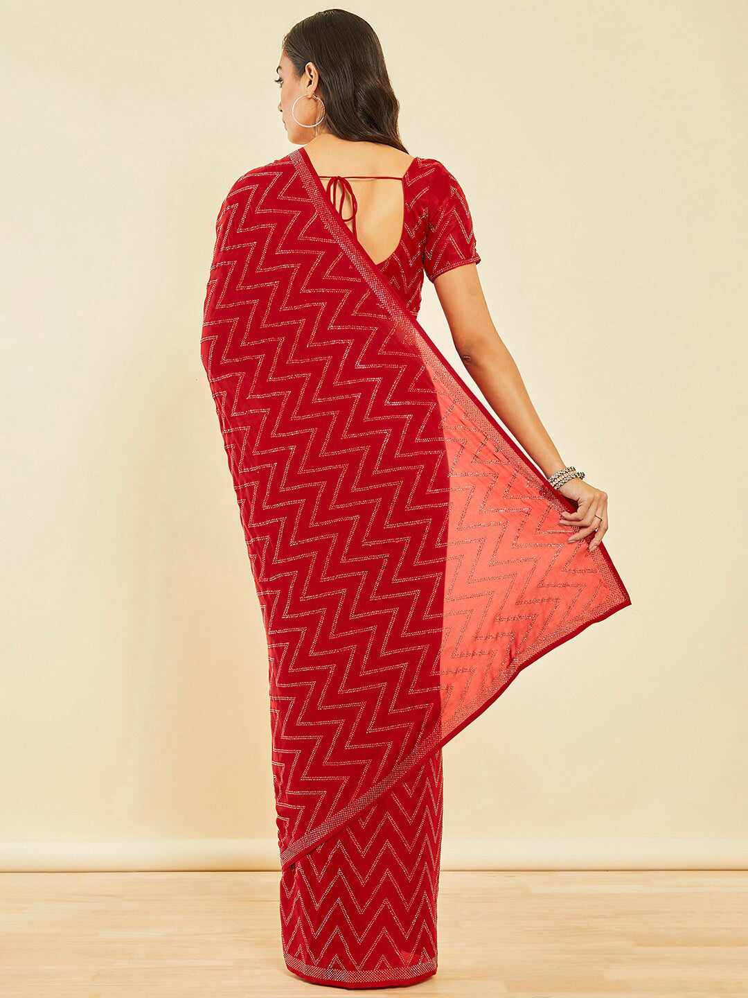 Soch Red Embellished Beads and Stones Saree - Distacart