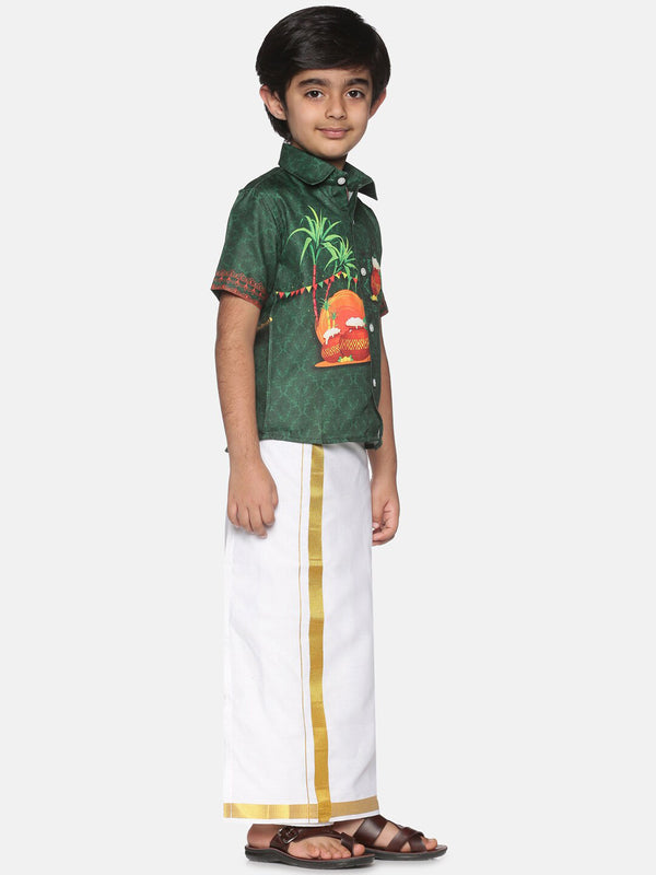 Sethukrishna Boys Green & White Printed Shirt - Distacart