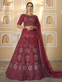 Thumbnail for Myra Maroon Soft Net Embroidered Lehenga - Distacart