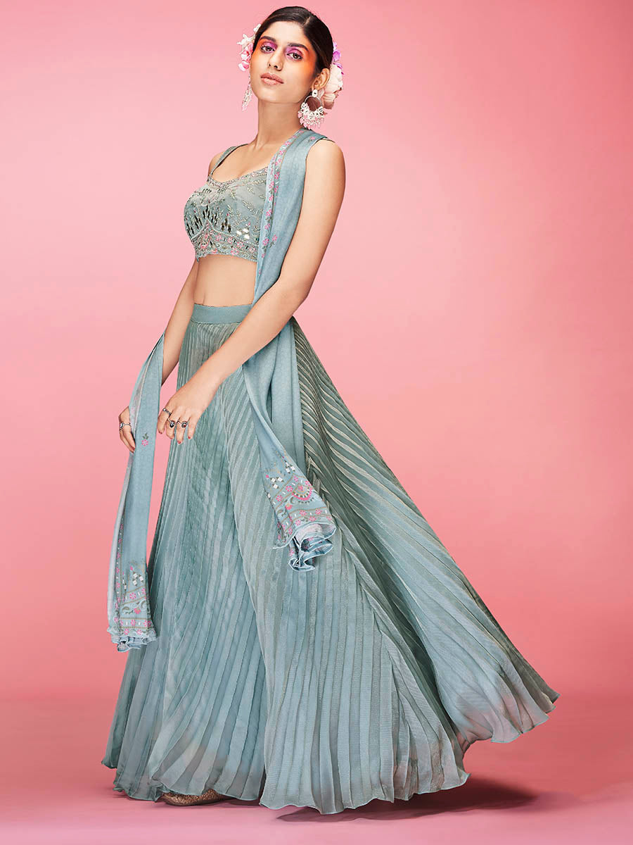 Myra Sky Blue Art Silk Embroidered Designer Lehenga - Distacart