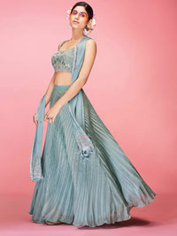 Thumbnail for Myra Sky Blue Art Silk Embroidered Designer Lehenga - Distacart