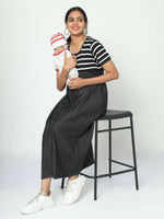 Thumbnail for Manet Half Sleeves Maternity Dress White Striped With Concealed Zipper Nursing Access - Black - Distacart