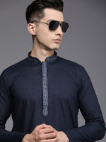 Thumbnail for Manyavar Men Blue Solid Pure Cotton Kurta with Churidar - Distacart