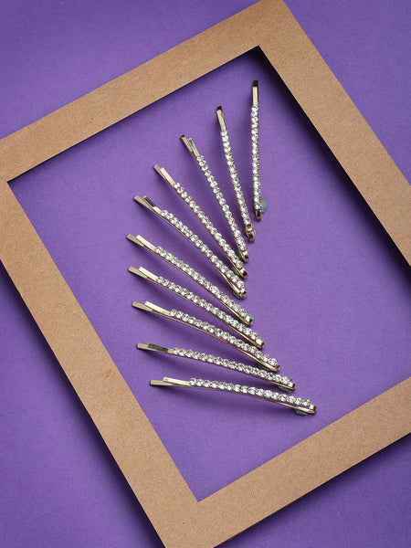 Panash Set of 10 Women Gold-Toned Embellished Bobby Pins - Distacart