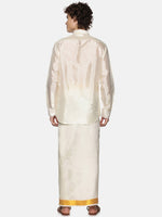 Thumbnail for Sethukrishna Men Cream Art Silk Gold Zari Border Dhoti - Distacart