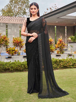 Thumbnail for Tikhi Imli Black Striped Sequinned Saree - Distacart