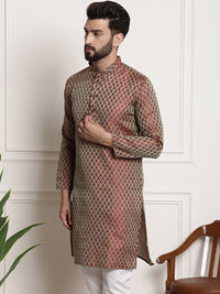 Thumbnail for Sojanya Woven Design Mandarin Collar Silk Cotton Kurta - Distacart